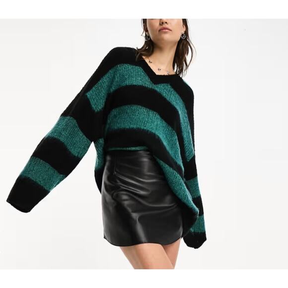 NWT ALL SAINTS Lou Sparkle V Neck Knitted Sweater Black Blue